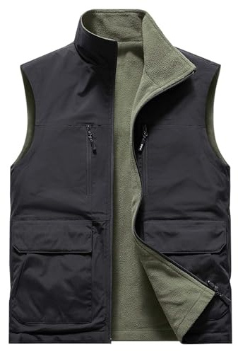 Generisch Chaleco acolchado reversible para primavera, deportes al aire libre, camiseta interior cálida, hombros, ropa de trabajo, chaleco de bolsillo, chaqueta de traje para hombre