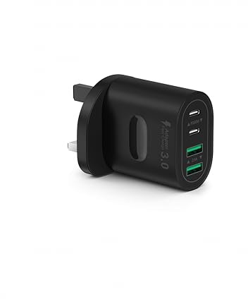 60W USB C Charger Plug, 4-Port Multi USB Plug UK Fast Charging Adapter (Dual USB-C 30W + Dual USB-A 5V/2.1A), GaN Type C Wall Charger for iPhone 16/15/14/13/12 Pro Max, iPad, Samsung, Android, Tablet