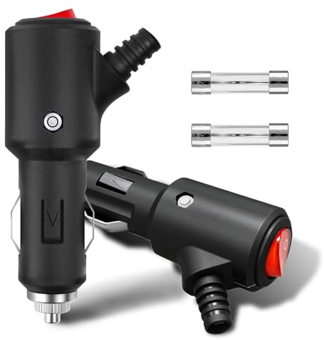Leloco 2X 12V Zigarettenanzünder Stecker mit LED-Schalter & 15A Sicherung | KFZ Stecker 12V-24V für Auto, LKW & Motorrad. Inkl. 2 Ersatzsicherungen. Hitzebeständig, stabil & leicht montierbar