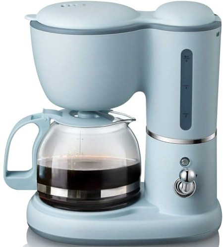 Cafetera de goteo, 0,6 L, 200 W, programable, con función de mantenimiento de calor, función de parada de goteo, temporizador, cantidad de café ajustable, filtro reutilizable
