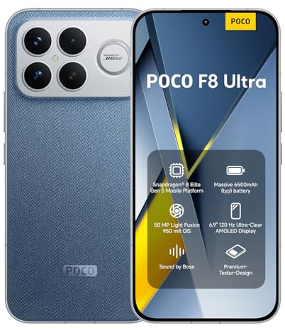 XIAOMI POCO F8 Ultra, Smartphone 12+256 GB, Denim Blu, Audio Sound by Bose