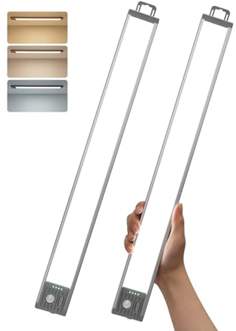 GOODEA 44.5CM Under Cabinet Kitchen Lights 4500mAh Cupboard Lighting Wardrobe Light Motion Sensor- 3 CCT Dimmable Magnetic Mount for Kitchen Closet Shelf Counter-2 Pack