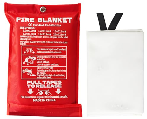YUPZAR Coperta Antincendio di Emergenza 100x100 cm in Fibra di Vetro Coperta Ignifuga Riutilizzabile per Casa, Cucina,Auto,Campeggio,Ufficio,Barbecue e Sicurezza Magazzino