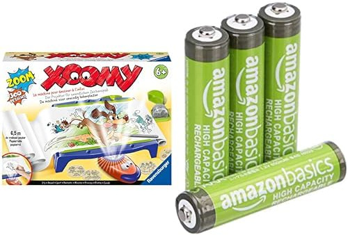 Ravensburger Xoomy Maxi A4, 300+ Motive/6,5m Papier, 6+ Jahre, & AAA Akkus Amazon Basics 4 Stück, 850mAh