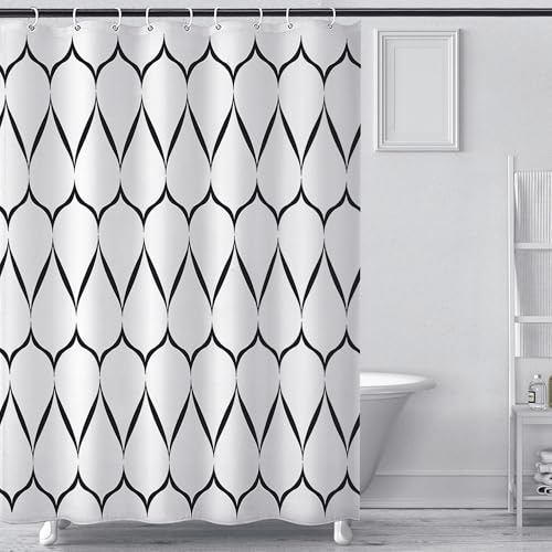 ASKLUND Tenda Doccia 180x200 Strisce, Lavabile Impermeabile, in tessuto Poliestere, con 12 Anelli e Pesi in Basso, per la Vasca da Bagno e il Bagno