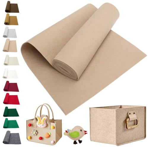 LOMUG Filz zum Basteln, Bastelfilz Beige, 3mm Dick Filzstoff Bastelfilz Filz Meterware 30x250cm Filzrolle,Weicher Filzstoff zum Nähen,Filzmatte Polyester für Handarbeit DIY-Nähprojekt Kinderparty Deko