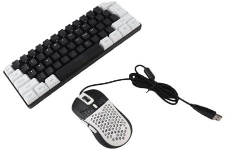 Omquot 61 Keys Luminous RGB Keyboard Set with Ergonomic Mouse for Gamers and Office Workers, Mechanical Feeling Gaming Keyboard for XP, OS X (Black Central White Frame)