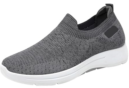 Generiska sneakers herr slip-skor i mesh andas halkfria fritidsskor dämpade lätta bekväma promenadskor tygskor halvskor sommarskor trekkingskor utomhusskor, Mörkgrå, 42 EU