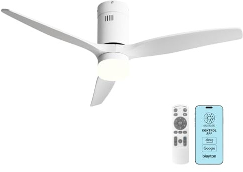 BLEYTON Ventilador Techo Silencioso Luz LED Control Mando y App Wifi, Alexa y Google 132cm | Ventilador NORDIC Color Blanco Motor DC 35W | 6 Velocidades | Funcion Invierno Verano | Temporizador