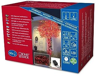 Konstsmide LED Fairy Lights for Indoor and Outdoor - 80 Red Multi-Function String Lights With Mains Power - Christmas Decorations