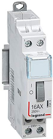 Legrand 412412 Télérupteur CX³ standard avec bornes à vis, 2P, 16A, 250V contact 2F, tension commande 230V, 1 module