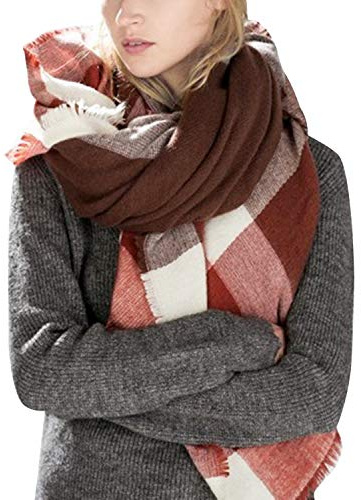 Lantch Damen Schal Kariert übergroßer Quadratisch Deckenschal Herbstschal Winterschal Karo Tartan Streifen Plaid Muster XXL Oversized Fransen Poncho (Stil 12)