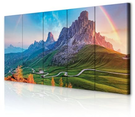 decomonkey Wandbilder Landschaft 225x90 cm XXL 5 Teilig Leinwandbilder | Strukturleinwand, Holzkeilrahmen, Bild auf Leinwand, Kunstdruck, Wanddeko, Wohnzimmer, Wanddekoration, Natur, romantish