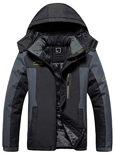 R RUNVEL Winter Coats for Mens Winter Jackets Waterproof Hiking Rain Warm Fleece Walking Mountain Thermal Work Jacket Black UK XL
