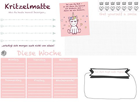 Schreibtischunterlage DIN A2 für Kinder Mädchen XXL EINHORN KRITZELMATTE Schreibunterlage mit 25 Blatt Papier zum Abreißen 'Get yourself a smile' (3 Stück)