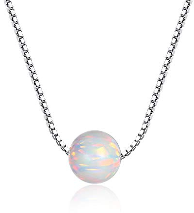 VIKI LYNN Damen Halskette aus 925 Sterling-Silber 7 mm Künstlicher Opal 45 cm lange Kette