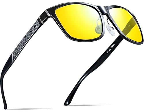 ATTCL Lunettes de Conduite de Nuit Jaunes HD Polarisées Anti-Éblouissement UV400, Vision Nocturne Lunette Hommes et Femmes, Cadre Métal Al-Mg Ultra Léger 8587 Yeshi