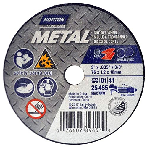 Norton 7660789451 3X.035x3/8 in. Metal AO Small Diameter Reinforced Cut-Off Wheels, Type 01/41, 60 Grit, 25 Pack