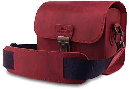 MegaGear Pebble MG1722 Genuine Leather Camera Messenger Bag for Mirrorless, Instant and DSLR Cameras - Maroon
