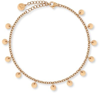 GD GOOD.designs Plättchen Armkette für Damen - Wasserfest - Edelstahl Armband mit 12 runden Coin I Größenverstellbares Armkettchen in 18 Karat Gold, Silber oder Rosegold