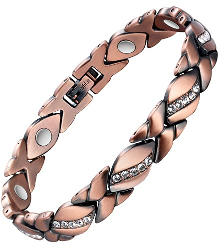 Jecanori Pure Copper Bracelets for Women,Ultra Magnetic Bracelets for Women with 3500 Gauss Magnets,Crystal Valentine's Day Jewelry Gift, Sizing Tool