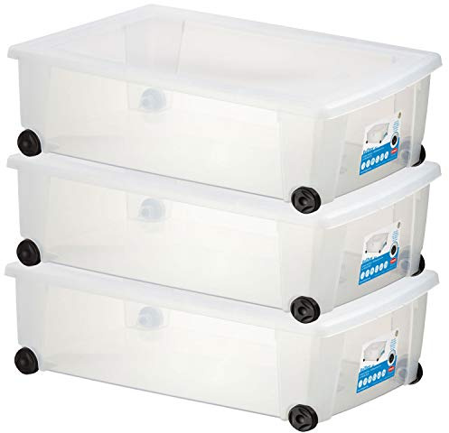 3 UNTERBETTKOMMODE Aufbewahrungsbox Deckel Rollen 30L 59x39x18cm Kunststoff