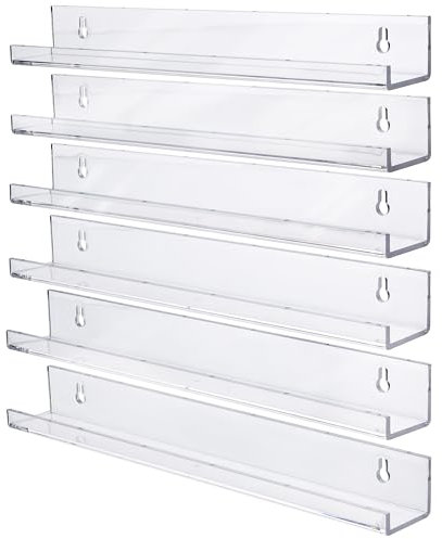 BELLE VOUS Estante Flotante Acrílico Transparente (Pack de 6) Repisas de Pared Decorativas - Estante para Cuadros para la Sala de Estar, Dormitorio, Cocina, Baño y Oficia - Baldas Pared Almacenaje