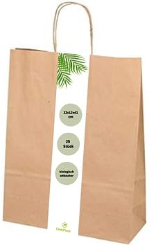 DeinPack 25 Papier Tragetaschen 32 x 12 x 41 cm groß I Umweltschonende Papiertüten Geschenktüten Papiertragetaschen biologisch abbaubar, kompostierbar I braune Papier Tüten