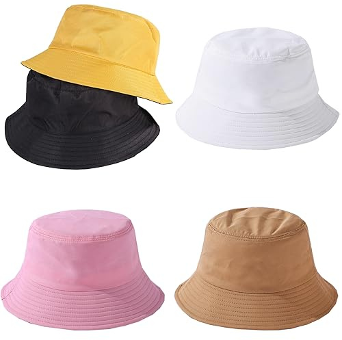 Liuer Bob Unisexe en Coton - Chapeau de Soleil Pliable pour Enfants, Femmes, Hommes (55-58cm, Couleur Recto-Verso) - 4 Pièces