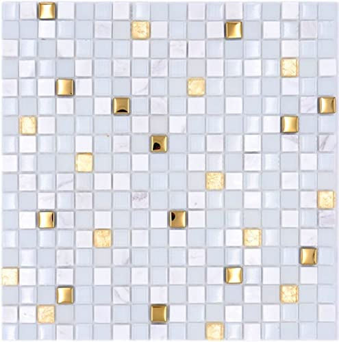 Mosaïque en verre - Pierre naturelle - Mosaïque EP Mix - Blanc et or - MOS92-640