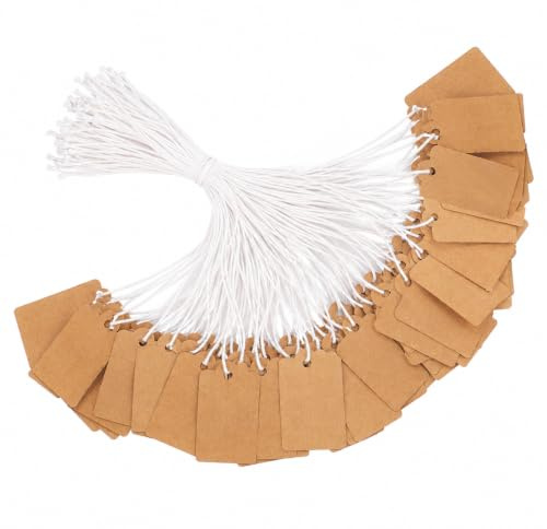 aupawdy 500 Stück Blanko Preis Schilder Kraftpapier preisschilder Geschenkanhänger mit Aufhänge Schnur für Preisetiketten, Papier Anhänger zum Basteln,Geburtstag, Hochzeit