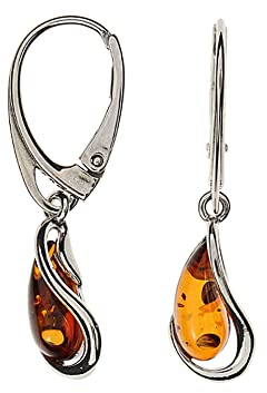 Bernstein Ohrringe von Artisana-Schmuck, Ohrhänger für Damen mit Bernstein, gefasst in 925/000 Sterlingsilber rhodiniert