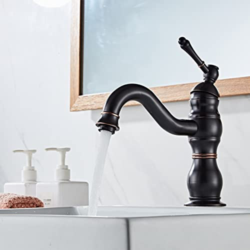 YHSGY Waschbecken Wasserhahn Antik Schwarz/Gold Waschbecken Mischbatterie Messing Chrom Waschbecken Armaturen Einhebel Gebürstet Kran Für Badezimmer