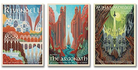 JIANGUAN Rivendell LOTR Reiseposter – Herr der Ringe – Retro-Vintage-Poster, 3er-Set Poster, coole Kunstwerke, Malerei, Wandkunst, Leinwanddrucke, hängende Bilder, Poster, 30 x 45 cm