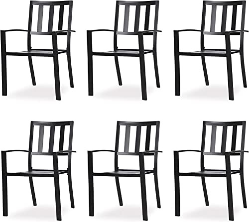 PHI VILLA 6er Set Gartenstühle Wetterfest Terrassenstühle Metall Balkonstuhl Stapelstühle mit Armlehnen für Garten und Außenbereich, Schwarz Stil 3