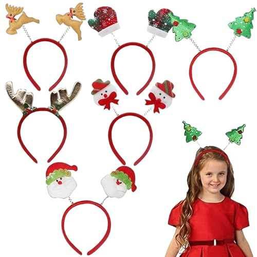 Haarreif Weihnachten 6er Set – Lustige Weihnachtshaarreifen Erwachsene & Kinder, Rentiergeweih, Weihnachtsmann & Elf, Bunter Weihnachtskopfschmuck für Party & Fotos(Accessoires Damen Herren)