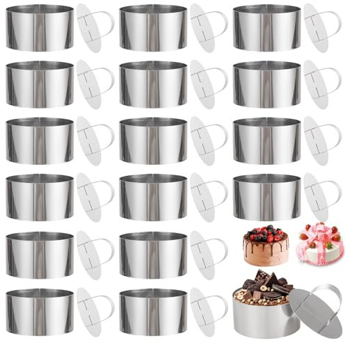 APACALI 16 anillos de postre y alianzas, anillos para hornear de 8 cm con empujador, anillo para tartas pequeño de 8 cm, anillos redondos para tartas, anillos de postre para manualidades, postres y