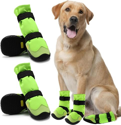 Rutschfeste Schneestiefel für Hunde, wasserdichte Hundeschuhe für kleine, mittelgroße und große Hunde mit reflektierenden Riemen, Haustier-Hundeschuhe zum Wandern (Schwarz-Grün, Größe 1: 4,5 x 4,8 cm
