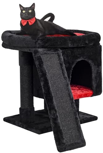 SYANDLVY Árbol pequeño para gatos de interior, torre para gatos con poste rascador, casa de actividades moderna para gatos grandes, condominio con tabla, cueva de gatitos
