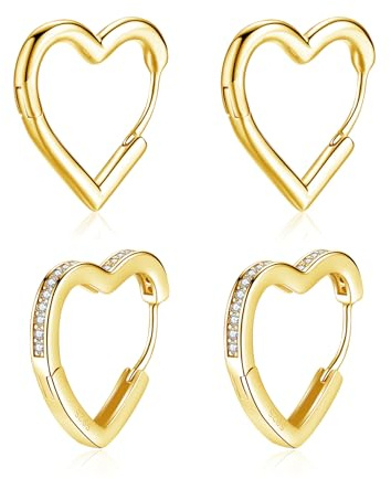 Loutade 925 Sterling Silber Creolen Set - 2 Paare Herz Ohrringe für Damen, Frauen, Mädchen - Klassische Liebe, Klein, Knorpel, Schlafen, Herzförmig