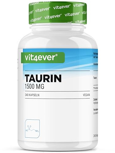 Taurine - 240 Cápsulas - Altamente Dosificado con 1500 mg por Porción Diaria - 99% de Pureza - Sin Aditivos - Vegano