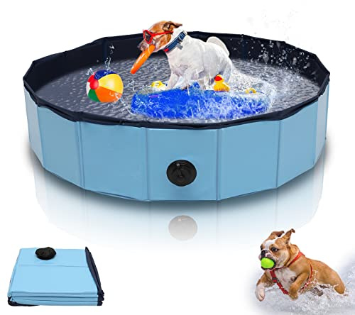 Herrselsam Hundepool Faltbarer,hundepool für kleine Hunde 80 x 20cm,hundebecken mit Ablassventil, Planschbecken Tragbare,PVC Hunde Pool Verschleißfest (blau)