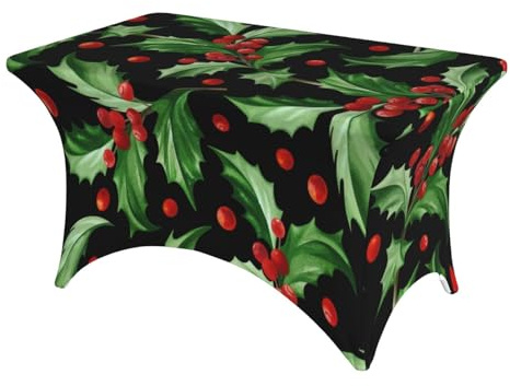 EgoMed Tovaglia, 4FT Lavabile Elasticizzato Copritavolo Copritavolo per Feste, Matrimoni,Buon Natale Agrifoglio