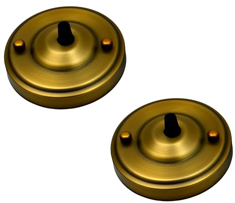 2 Pack Yellow Brass Ceiling Rose 108mm Pendant Cable Grip Flex Clamp Modern Metal Plate Canopy Replacement Cover Front Fitting Base with Accessories for Home Light Fixture Hanging Ceiling Wall Lamp