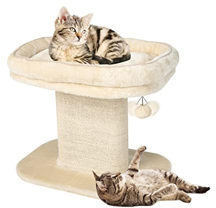 FANTASK Kratzbaum mit weicher Plüschsitzfläche & Sisal-Kratzsäule & Ball, Katzenkratzbaum Holz, Katzen Katzenmöbel Kletterbaum
