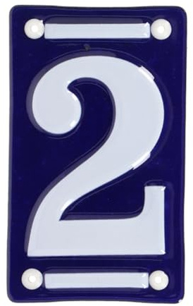MAISONICA French Blue & White Number Door Numeral - Traditional Embossed Enamelled Sign Plaque - Number 2
