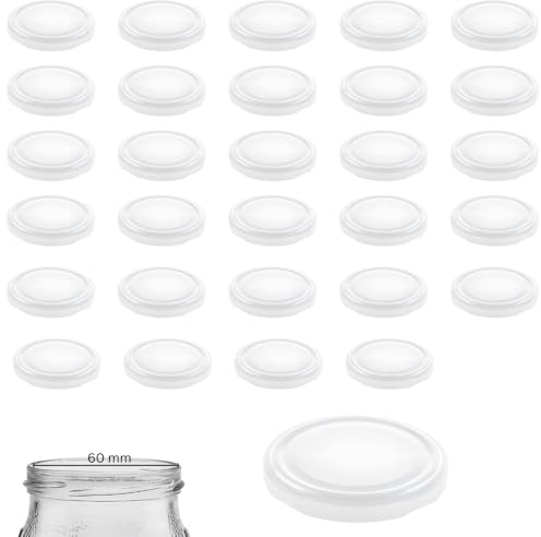mikken 30 Deckel für Gläser TO 70/7,3 cm pasteurisierbar, Twist off Ersatzdeckel für Marmeladengläser, Einmachgläser Farbe weiss