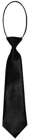 Siliget Pre-Tied Kids Necktie 28cm, Elastic Boys Neck Tie Satin Plain Colored Formal Tie for Wedding, Kids Graduation Prom, Celebration (Black)