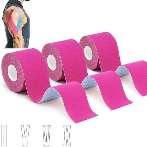 3 Rollen Kinesiologie Tape (5m x 5cm), Profi Kinesiotapes Physio Tape Set | Sport Tape Wasserfeste & Hautfreundliche Kinesiotape, für Muskelunterstützung, Knieschmerzen, Ellenbogen und Schulter