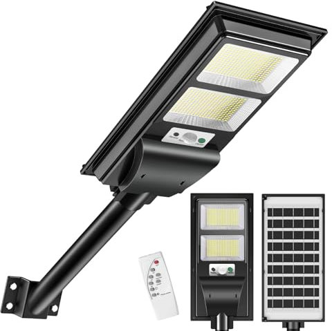 Hondony 200W Lampe Solaire Exterieur,White Light 6500K DéTecteur de Projecteur LED Jardin Lampe avec TéLéCommande, IP65 Impermable Pour Rue Garage Éclairage public